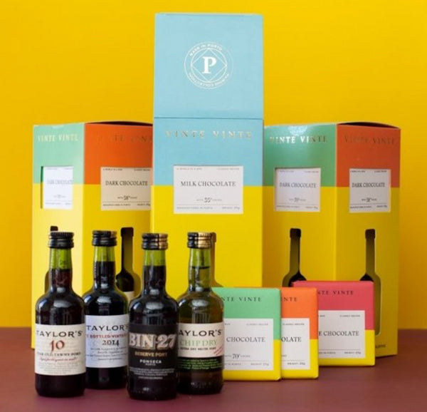 Vinte Vinte Chocolate & Port Tasting Pack 1 Pack contains 4 x 5cl Ports and 4 x 25g Chocolate Bars